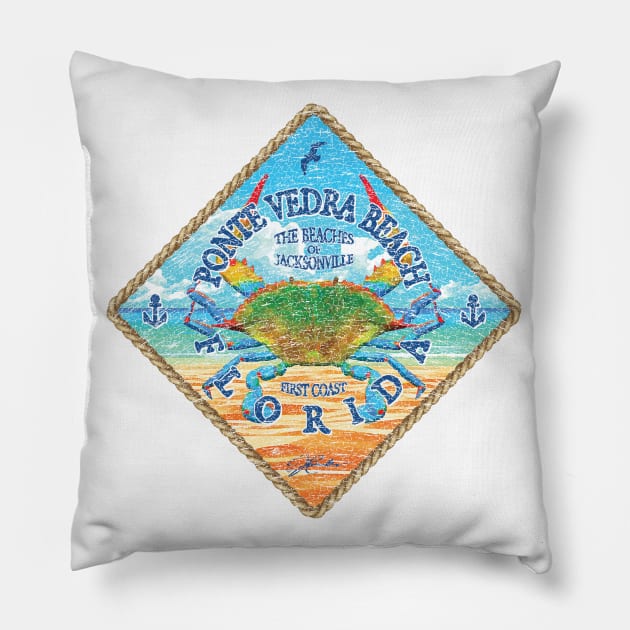 Ponte Vedre Beach, Florida, with Blue Crab on Beach Pillow by jcombs