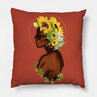 Black Woman with Sunflower Crown Pillow