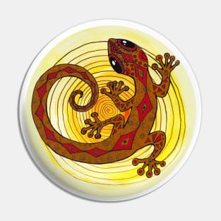 Gold Gecko Lizard in a Sun Spiral Pin