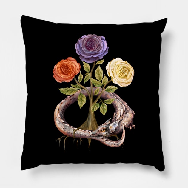 Roses and the world serpent Pillow by Sitenkova