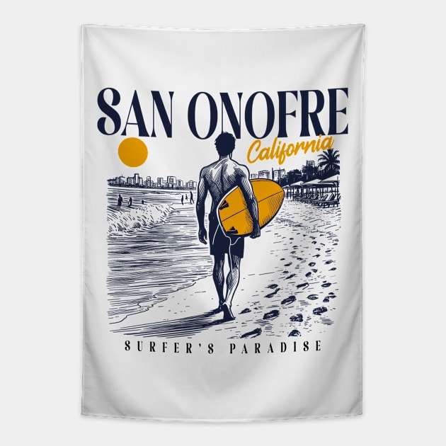 Vintage Surfing San Onofre, California // Retro Surfer Sketch // Surfer's Paradise Tapestry by Now Boarding