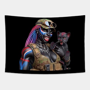 Woman Warrior Panther with Cub by focusln Tapestry