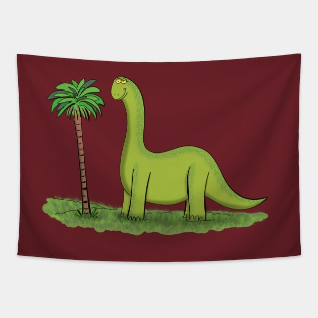 happy brontosaurus dinosaur cartoon Tapestry by FrogFactory