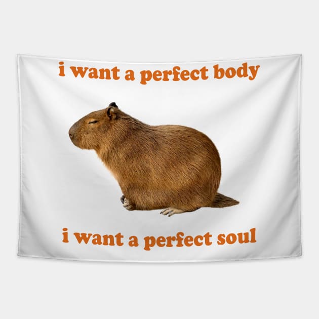 Capybara i want a perfect body i want a perfect soul Shirt, Funny Capybara Meme Tapestry by ILOVEY2K