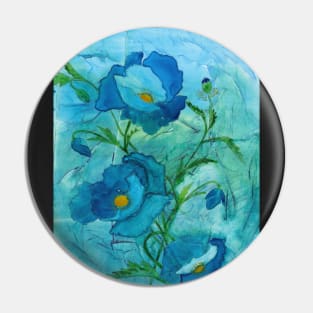 Blue Poppies Watercolor Pin