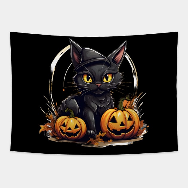 Angry Cat Funny Hallowen Spooky Gift Tapestry by Merchweaver