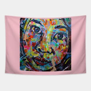 Little In Large Abstract Face Painting | Hidden Rainbow Face Portrait | Abstract Pop Surreal Tapestry