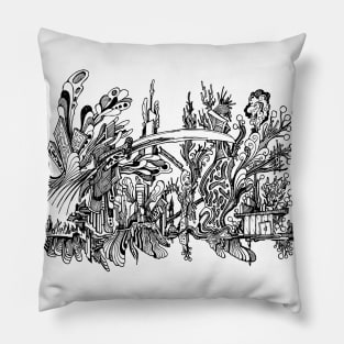 Abstract doodle city art Pillow