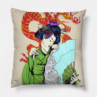 Geisha With Dragon Pillow