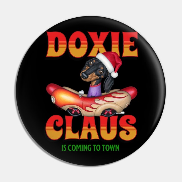 Cute Doxie Dog in classic car on  Claus Dachshund is coming to Town Pin by Danny Gordon Art