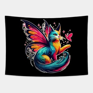 Magical Colorful Fairy Cat With Butterfly Tapestry