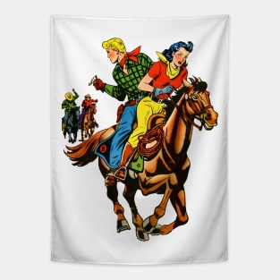 Beautiful Wild West Woman on Horseback Cowboy Retro Comic Vintage Cartoon Tapestry