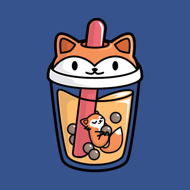 Bubble Tea with Cute Kawaii Fox Inside - Bubble Tea - T-Shirt