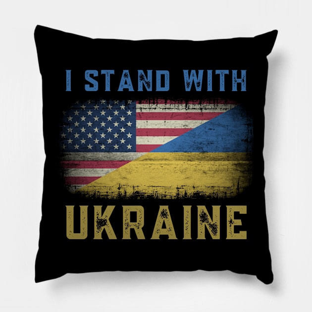 I STAND WITH UKRAINE - US FLAG UKRAINE FLAG RETRO DISTRESSED GRUNGE Pillow by ProgressiveMOB