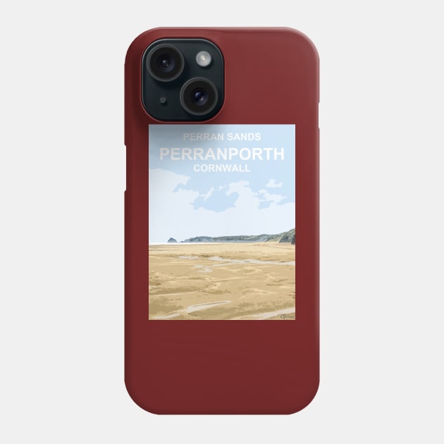 Perran Sands Perranporth Cornwall. Cornish gift Kernow Travel location poster, St Austell Phone Case by BarbaraGlebska