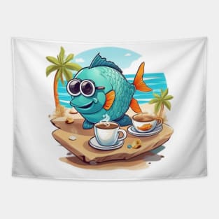 Fish coffee vacation Tapestry