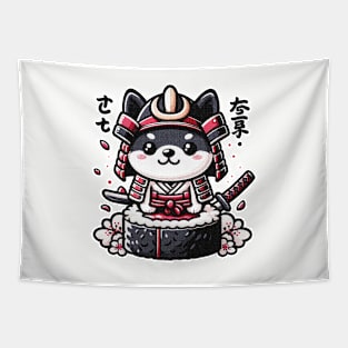 Kawaii Samurai Puppy Warrior Cute on Sushi Japanese Tapestry