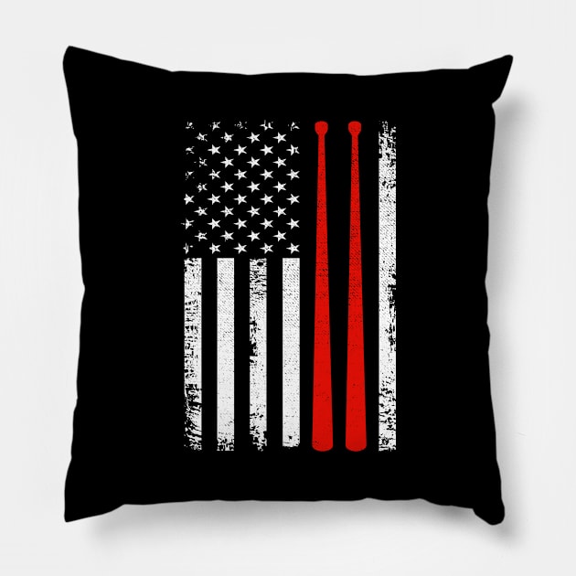 Drum sticks on a vintage American flag For Drummers Pillow by DragonTees