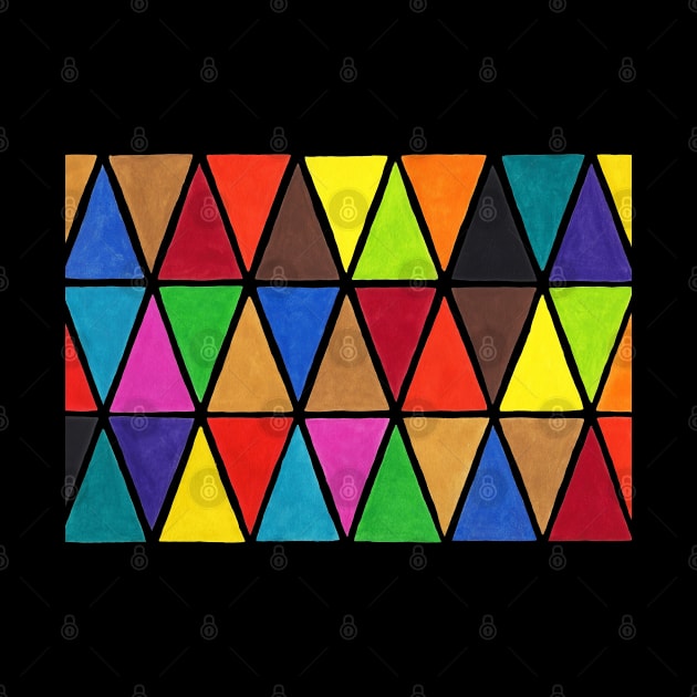 Multicoloured Harlequin Triangles on Black by sallycummingsdesigns