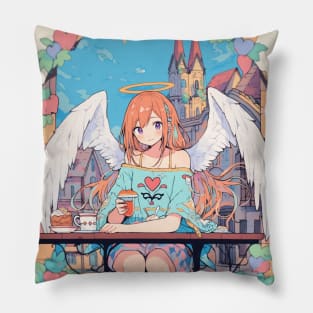 angel at cafe Pillow