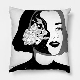 Koi fish surreal girl Pillow