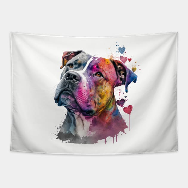 Valentines Pitbull art - Unleashing love, one wag at a time Tapestry by UmagineArts
