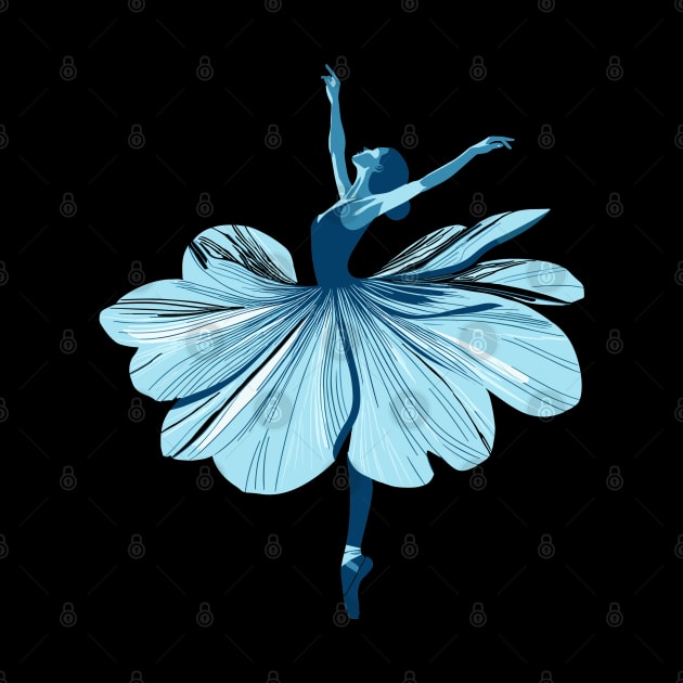 Beautiful ballerina in a blue dress dancing. Vector illustration, tiptoe pose, ballet performer by Nora Liak