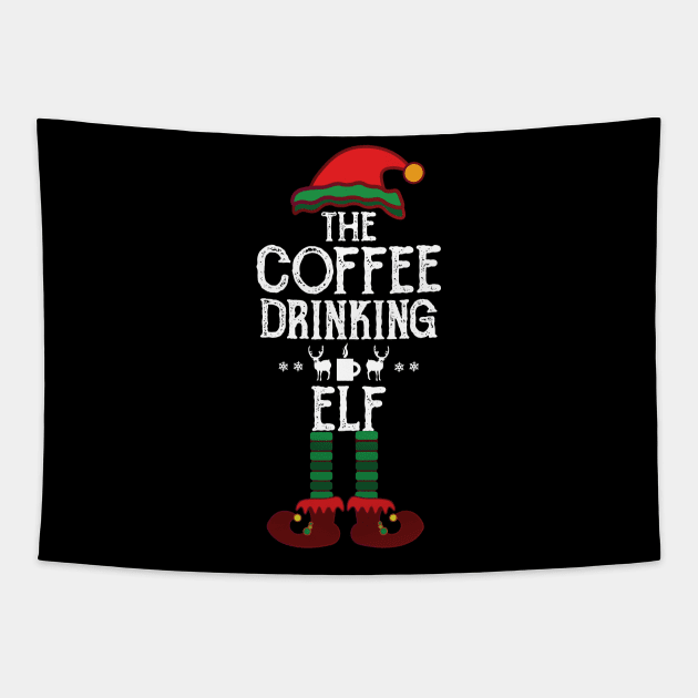 The Coffee Drinking Elf Funny Matching Family Christmas Tapestry by TeeTypo