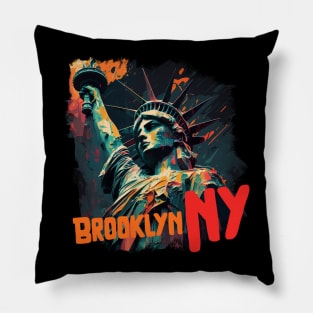 Statue of Liberty in Brooklyn NY Street Art Graffiti Style oil painting Pillow