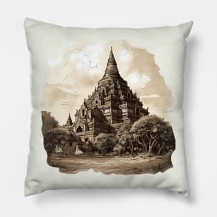 Vintage illustration of Bagan, Myanmar Pillow