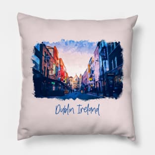 Watercolor Painting - Ireland Dublin, Streets Pillow