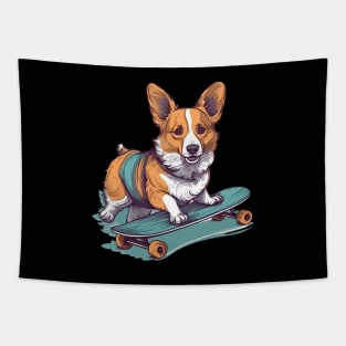 Corgi dog riding a skateboard Tapestry