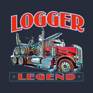 Logger Legend Truck Driver Design with Peterbilt log truck T-Shirt