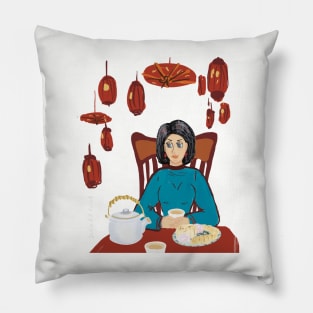 Lady in chinese restaurant Pillow