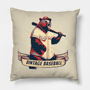 Vintage Baseball Grizzly Bear Baseball Player Pillow