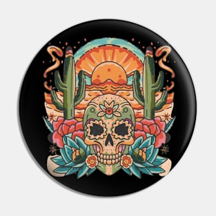 Traditional Skull in Desert Tattoo Pin