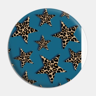 Leopard Print Stars on Teal Pin