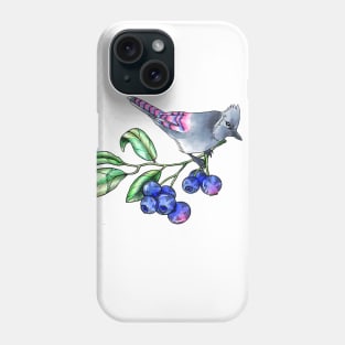 Watercolor blue jay with berries Phone Case