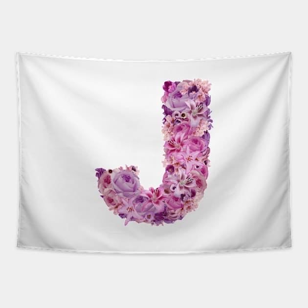 Pink Floral Letter J Tapestry by HayleyLaurenDesign