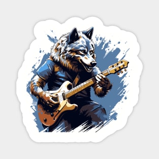 Wolf Playing Guitar Magnet