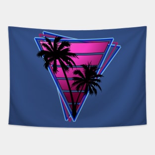 Retrowave style palm tree sunset hot pink Tapestry