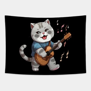 British Shorthair Cat Playing Guitar Tapestry