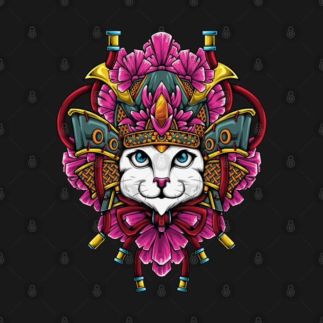 White Cat with Pink Flowery Japanese Headdress by IMBAKID