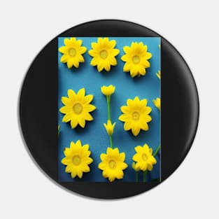 SUNNY LEMON YELLOW FLOWERS TEAL BACKGROUND Pin