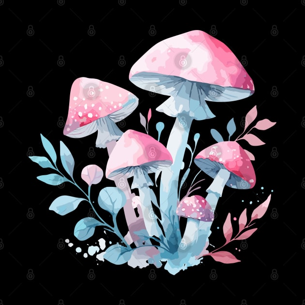 Pink Sky Blue Mushrooms by Siha Arts