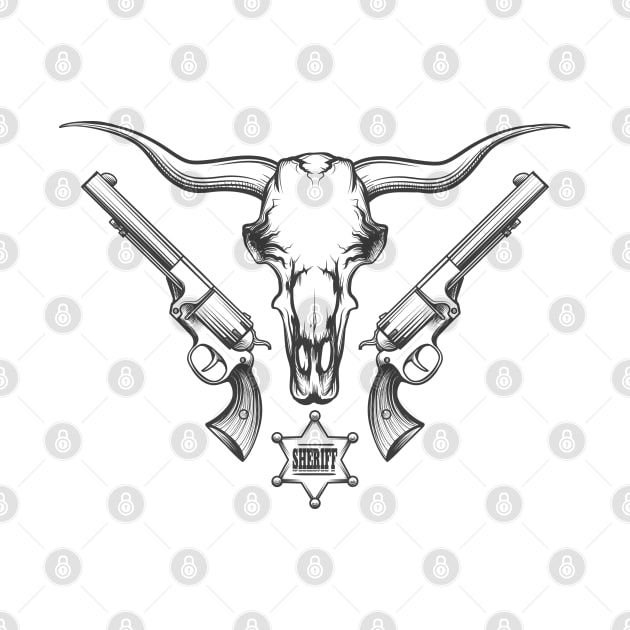 Bull skull with revolvers by devaleta