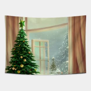 Christmas Eve with Joy of Love and Blessed This Year with Christmas Trees Warm Wishes Tapestry