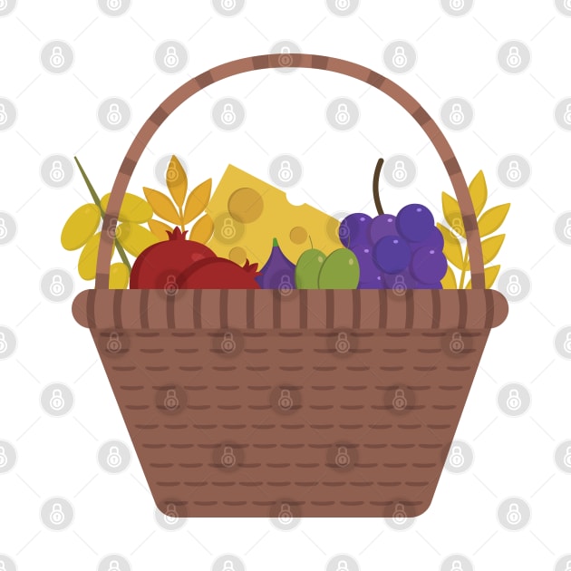 Wicker basket with fruits and dairy products icon in flat design by wavemovies