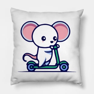 Kawaii Cute Mouse on a Scooter Pillow