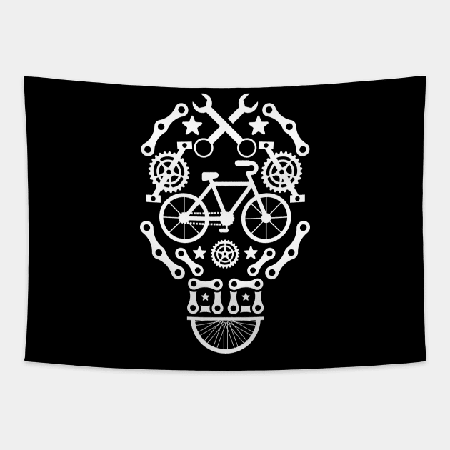 Funny Bicycle Cycling Skull Humor Graphic Tapestry by Circle-Print